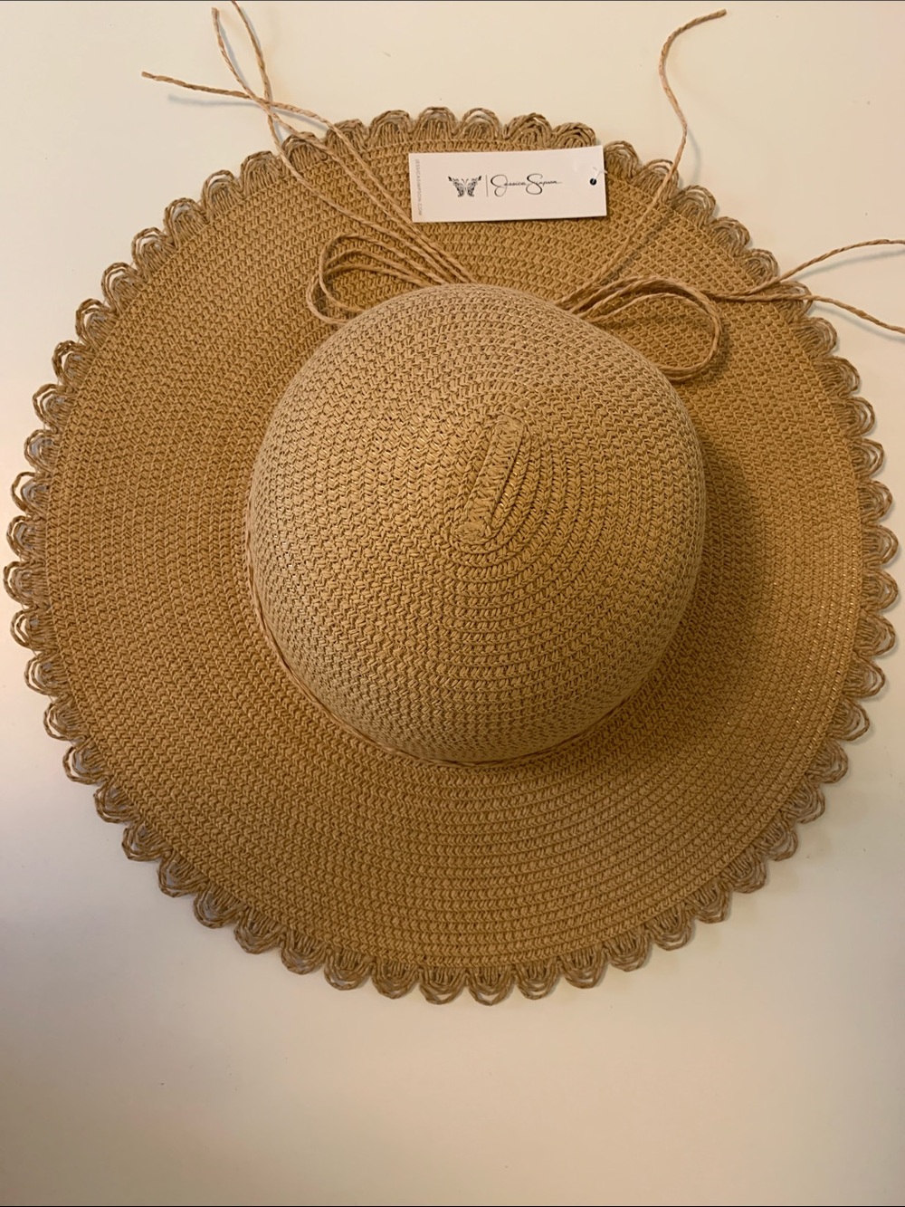 Jessica Simpson Scalloped Edge Wide Brim Straw Hat - UPF 50 UV Protection - Picture 5 of 9